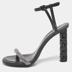 Givenchy Black Leather G Cube Crystal Embellished Heel Ankle Strap Sandals Size 41