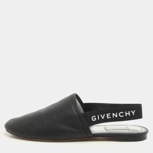 Givenchy Black Leather and Elastic Rivington Slingback Flats Size 37.5