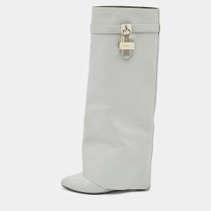 Givenchy Grey Leather Shark Lock Knee Length Boots Size 39