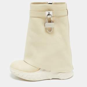 Givenchy Cream Leather Shark Lock Mid Calf Boots Size 39