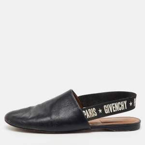 Givenchy Black Leather Rivington Logo Slingback Flats Size 37
