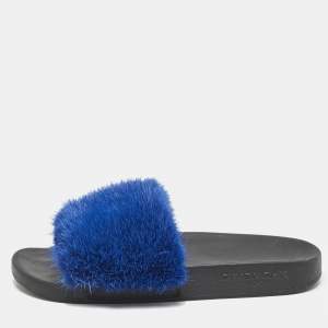 Givenchy Blue Mink Fur Pool Slide Flats Size 36