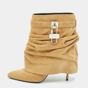 Givenchy Beige Suede Shark Lock Slouchy Silhouette Ankle Boots Size 40