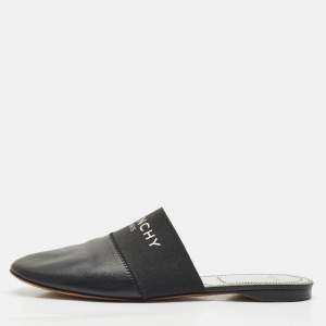 Givenchy Black/Silver Leather Bedford Flat Mules Size 39