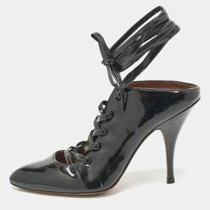 Givenchy Black Patent Leather Wrap Up Mules Size 38