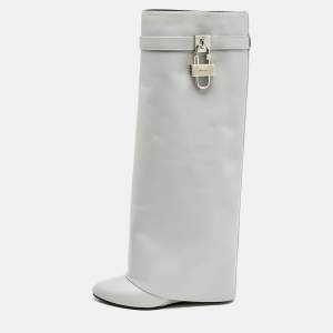 Givenchy Grey Leather Shark Lock Knee Length Boots Size 39
