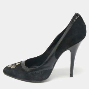 Givenchy Black Calf Hair,Suede and Leather Shark Slingback Pumps Size 39