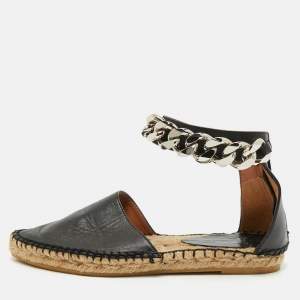 Givenchy Black Leather Chain Ankle Strap Espadrille Flats Size 36