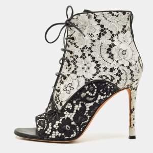 Givenchy Black/White Lace Open Toe Lace Up Ankle Booties Size 40