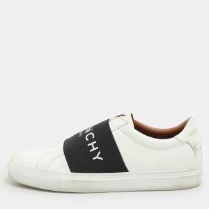 Pre Owned Givenchy White/Black Leather Urban Street Logo Slip On Sneakers Size 38