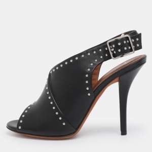 Pre Owned Givenchy Black Studded Leather Peep Toe Slingback Sandals Size 35.5