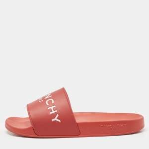 Pre Owned Givenchy Red Rubber Logo Pool Slides Size 41