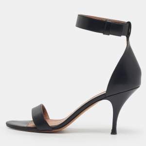 Pre Owned Givenchy Black Leather Ankle Strap Sandals Size 38.5