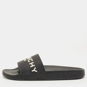 Pre Owned Givenchy Black Rubber Logo Pool Slides Size 38