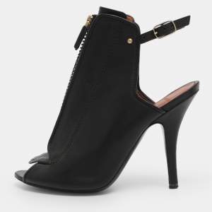 Pre Owned Givenchy Black Leather Zip Ankle Strap Peep Toe Booties Size 36