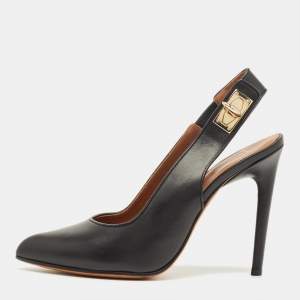 Pre Owned Givenchy Black Leather Pointed Toe Slingback Pumps Size 38