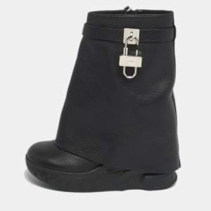 مملوكة مسبقًا Givenchy Shark Lock Size 38 Black Leather Ankle Length Wedge Boots
