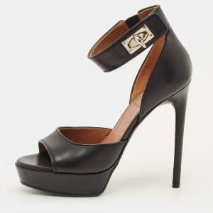 مملوكة مسبقًا Givenchy Shark Tooth Size 37 Black Leather Ankle Strap Sandals