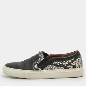 مملوكة مسبقًا Givenchy Size 37.5 Black Leather and Python Embossed Leather Slip On Sneakers