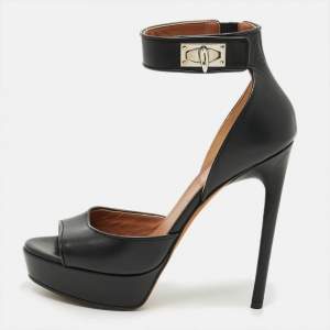 مملوكة مسبقًا Givenchy Shark Tooth Size 38.5 Black Leather Ankle Strap Sandals