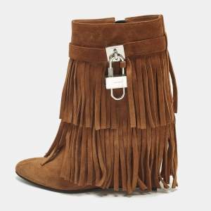 Pre Owned Givenchy Shark Lock Size 40 Brown Suede Ankle Length Boots