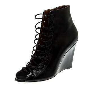 Givenchy Black Leather Cut Out Wedge Boots Size 39