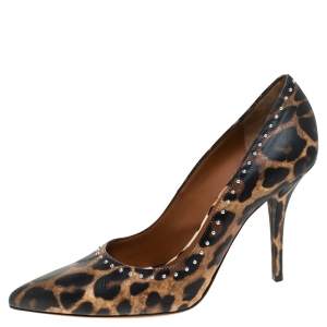 Givenchy Multicolor Leopard Print Leather Metal Stud Embellished Pointed Toe Pumps Size 39