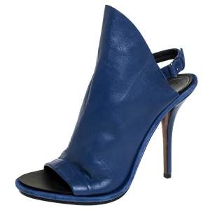 Balenciaga Blue Leather Open Toe Slingback Mule Sandals Size 41