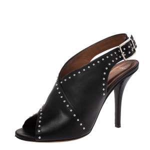 Givenchy Black Studded Leather Peep Toe Slingback Sandals Size 37