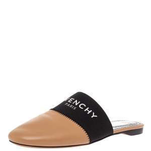Givenchy Beige Leather And Elastic Bedford Logo Mules Flat Size 35