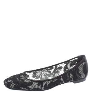 Pre Owned Givenchy Black Mesh And Lace Ballet  Flats Size 36.5
