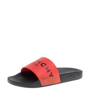 Givenchy Red Rubber Logo Flat Slide Sandals Size 38