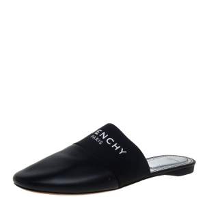 Pre Owned Givenchy Black Leather Flat Mules Size 38.5  