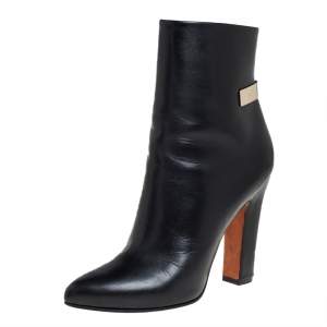 Pre Owned Givenchy Black Leather Gold Detailing Ankle Boots Size 39.5