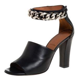 Givenchy Black Leather Chain Detail Ankle Cuff Sandals Size 40