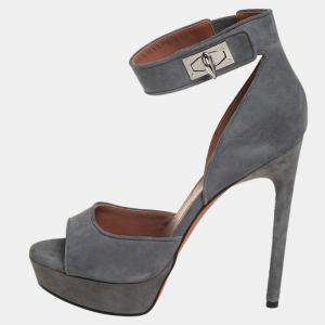 Givenchy Grey Suede Platform Ankle Strap Sandals Size 39