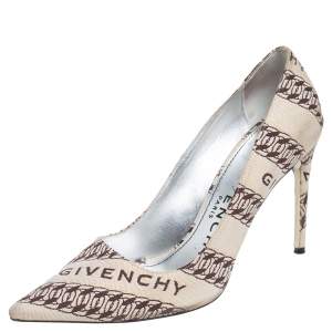 Givenchy Beige/White Canvas Givenchy Chain Pointed Toe Pumps Size 38