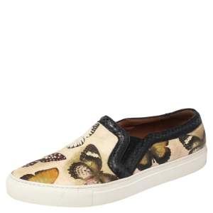 Givenchy Beige Butterfly Print Leather And Python Round Toe Slip On Sneakers Size 38.5
