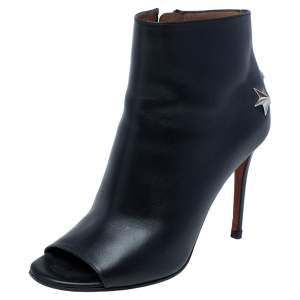 Givenchy Black Leather Star Embellished Open Toe Ankle Booties Size 37.5