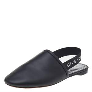 Givenchy Black Leather Rivington Slingback Flat Mules Size 37.5