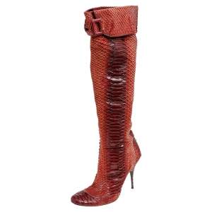 Givenchy Two Tone Orange Python Leather Knee Length Boots Size 40