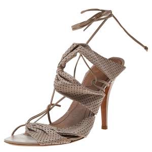 Givenchy Beige Perforated Leather Open Toe Ankle Wrap Sandals Size 39.5