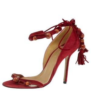 Pre Owned Givenchy Red Suede Lace Up Sandals Size 39