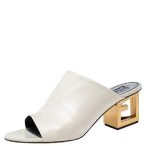 Givenchy Cream Leather Triangle Logo Heel Mules Size 39