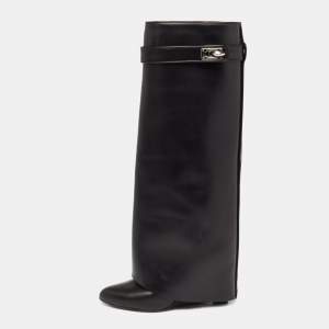 Givenchy Black Leather Shark Lock Knee High Boots Size 38.5