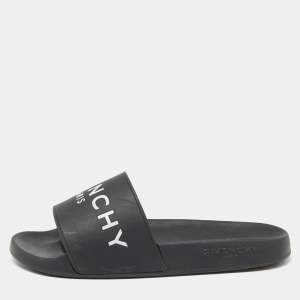 Pre Owned Givenchy Black Rubber Logo Pool Slides Size 37
