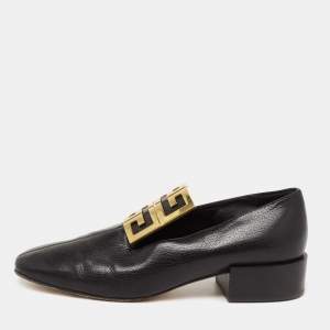 Pre Owned Givenchy Black Leather 4G Logo Buckle Loafers Size 39