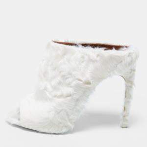 Givenchy Off White Fur Peep Toe Mules Size 40