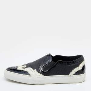Givenchy Black/White Perforated Patent and Leather Slip On Sneakers Size 39