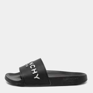 Pre Owned Givenchy Black Rubber Logo Flat Slides Size 40